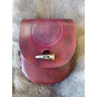 Pouch - Hand-Laced Antique Red Leather Belt Pouch (Celtic Cross Design)